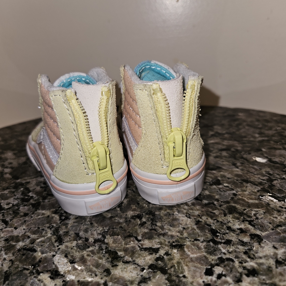 Vans Kids High-Top Sneakers - Blue, Tan, Yellow, Pink- Zip Up- Infant Sz 2 - Picture 4 of 8